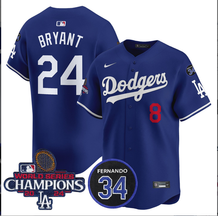 Men MLB Los Angeles Dodgers #24 Bryant blue 2024 World Series Champions Patch Limited Jersey->los angeles dodgers->MLB Jersey